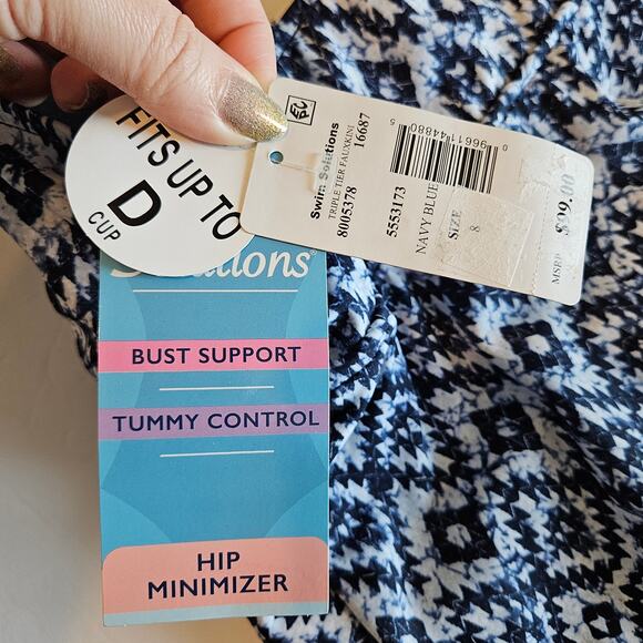 Swim Solutions Triple Tiered Fauxkini One Piece Swimsuit Women's 8 - Picture 7 of 11